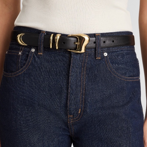 NWT Sculpted Wavy-Buckle Belt, Black, Size Medium - Picture 2 of 8